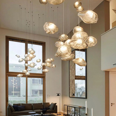 楼梯吊灯北欧餐厅设计师玻璃云朵loft灯复式客厅公寓售楼部长线灯