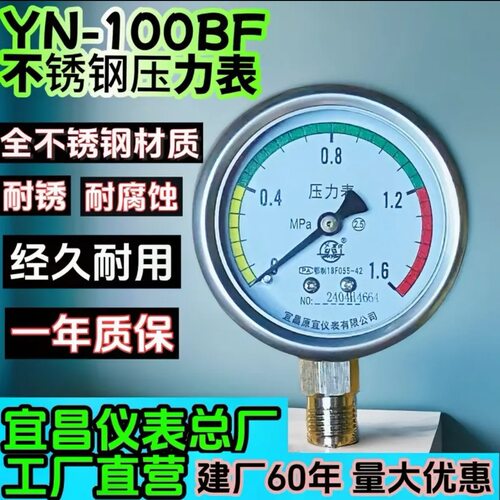 全不锈钢YN100BF耐震液压表