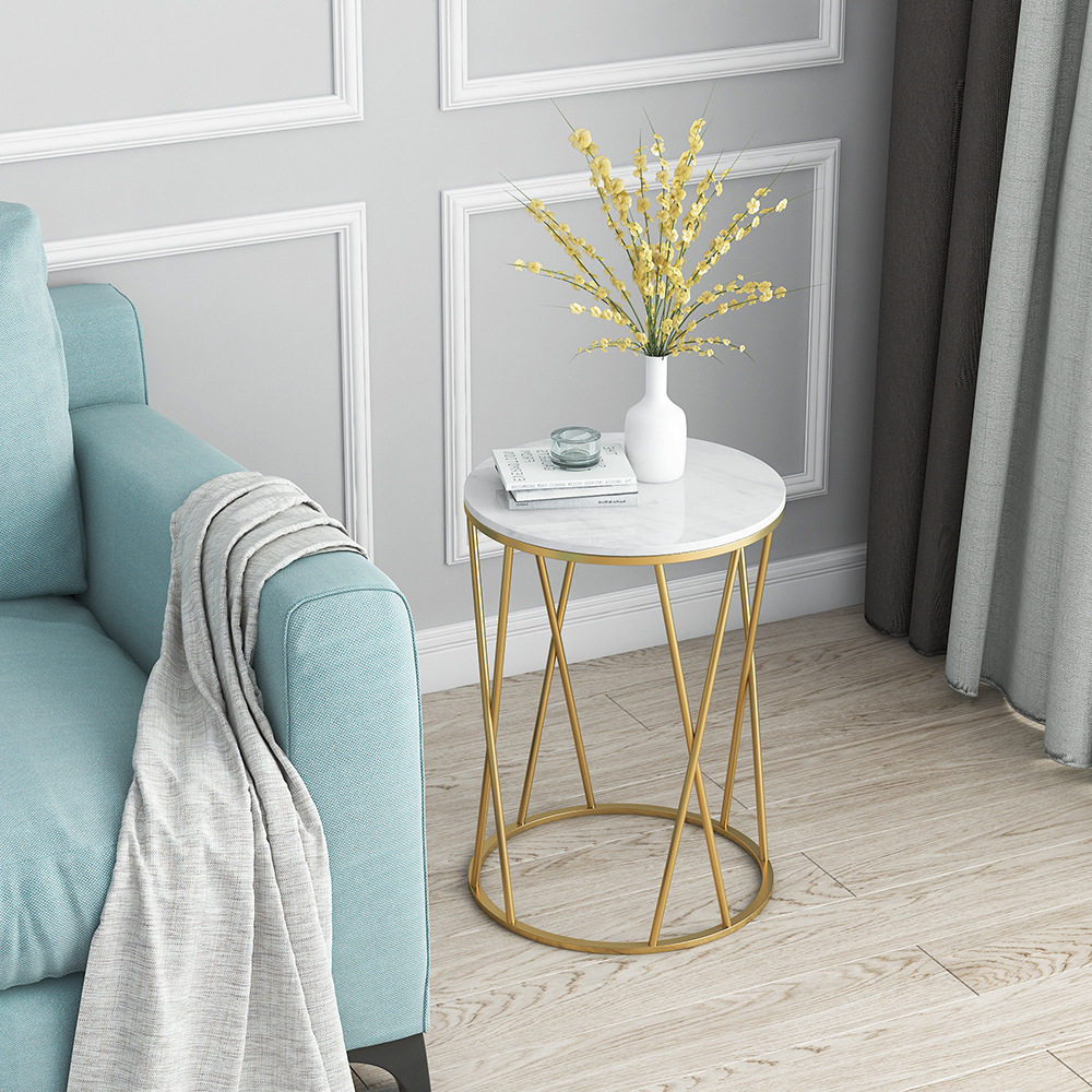 金色铁艺北欧轻奢大理石边几