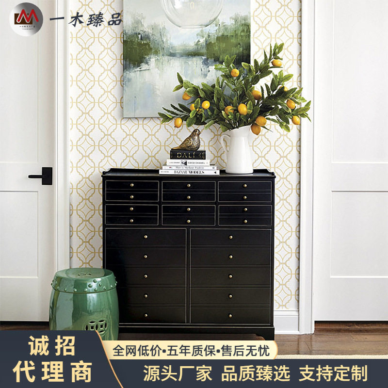 美式轻奢实木玄关柜后现代简约装饰储物餐边柜法式复古斗柜入户