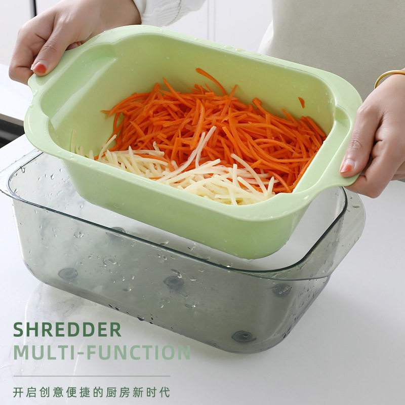 家用多功能切菜器自带双层沥水篮刨丝器不锈钢萝卜大容量切丝器