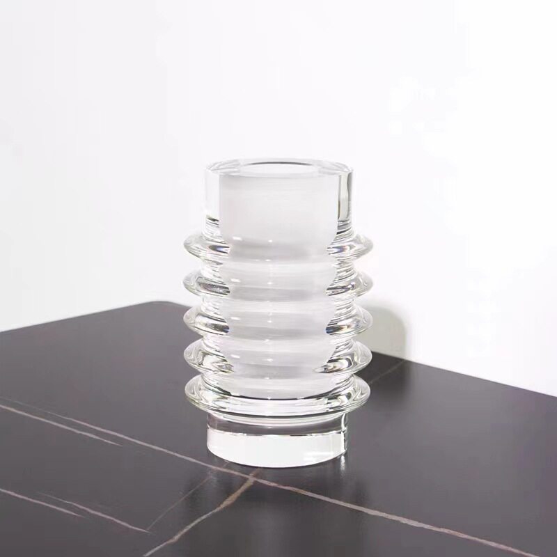 现代简约白色螺旋直筒水晶欧式轻奢透明玻璃层叠花器样板间售楼处