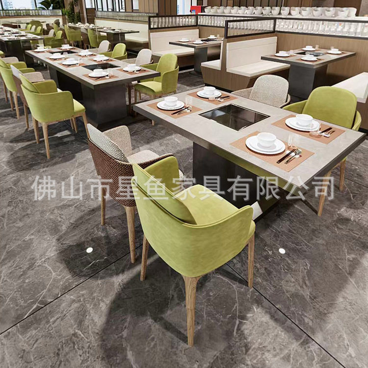 无烟烧烤桌商用餐厅自助烤涮一体桌烤肉店火锅桌子烤肉桌椅子卡座