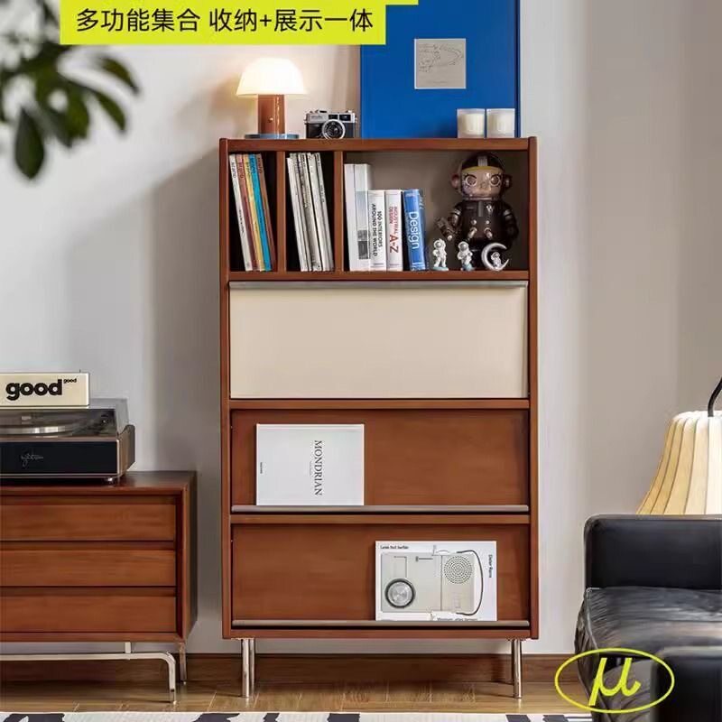 复古拼色靠墙收纳展示边柜