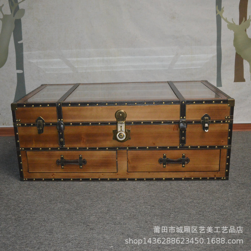 现代简约皮箱工业风储物茶几