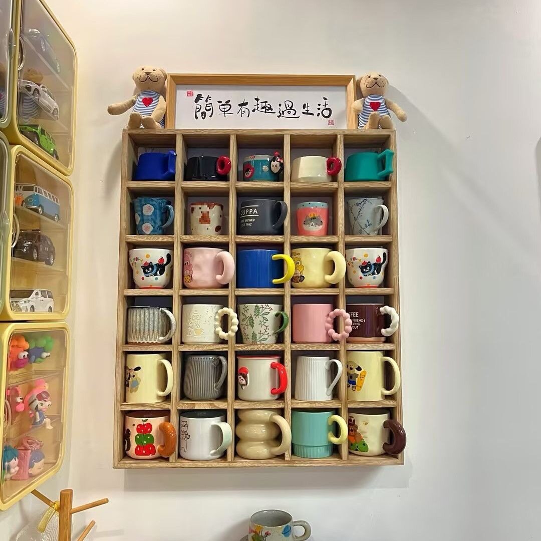 简约壁挂式多层格子架搁板架实木挂墙客厅博古架新中式墙面复古架