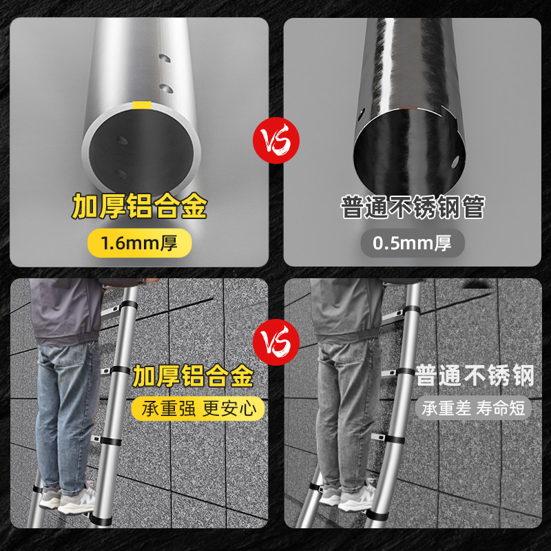 ?加厚铝合金伸缩梯子升降工程梯便携家用多功能直梯带钩折叠楼梯