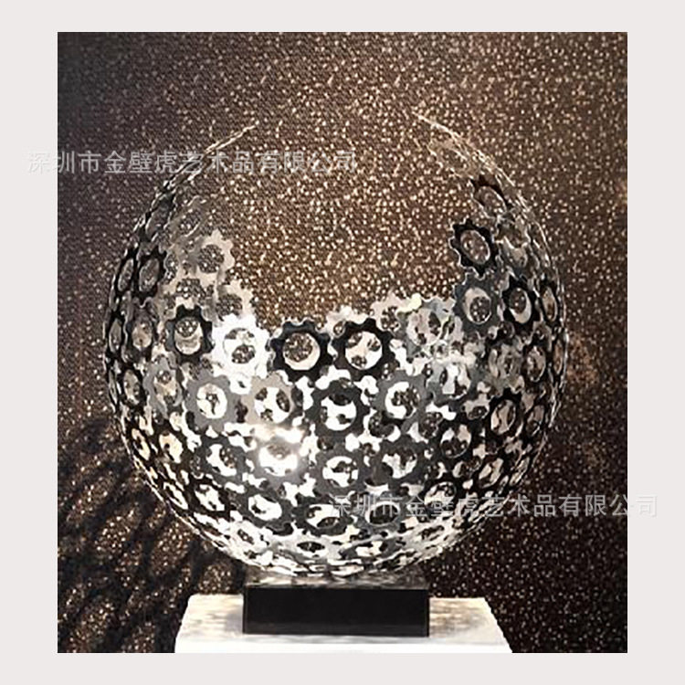 不锈钢镂空花篮摆件 金属透光球形蛋形小品 电镀拉丝不锈钢艺术品