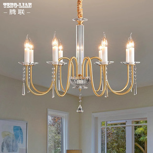 别墅大厅水晶全铜吊灯具 轻奢卧室餐厅灯法式 美式 客厅蜡烛灯欧式