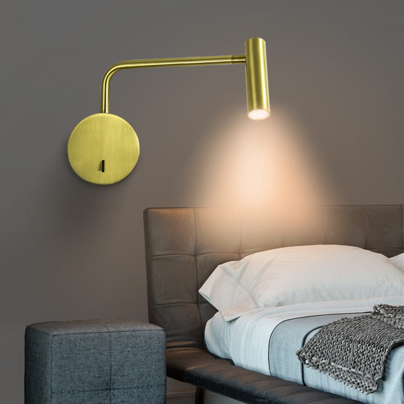 北欧简约圆形LED床头壁灯带开关