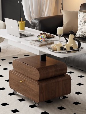 ?中古风可折叠升降茶几现代简约小户型客厅移动边几沙发边柜小推