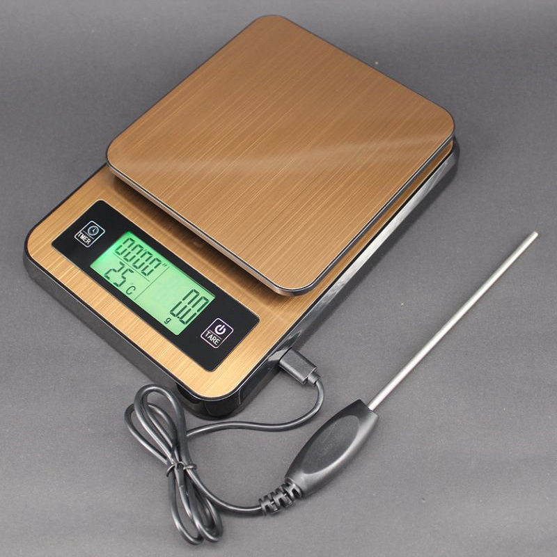 触摸咖啡秤新品 金色不锈钢厨房咖啡秤带温度探针 计时功能