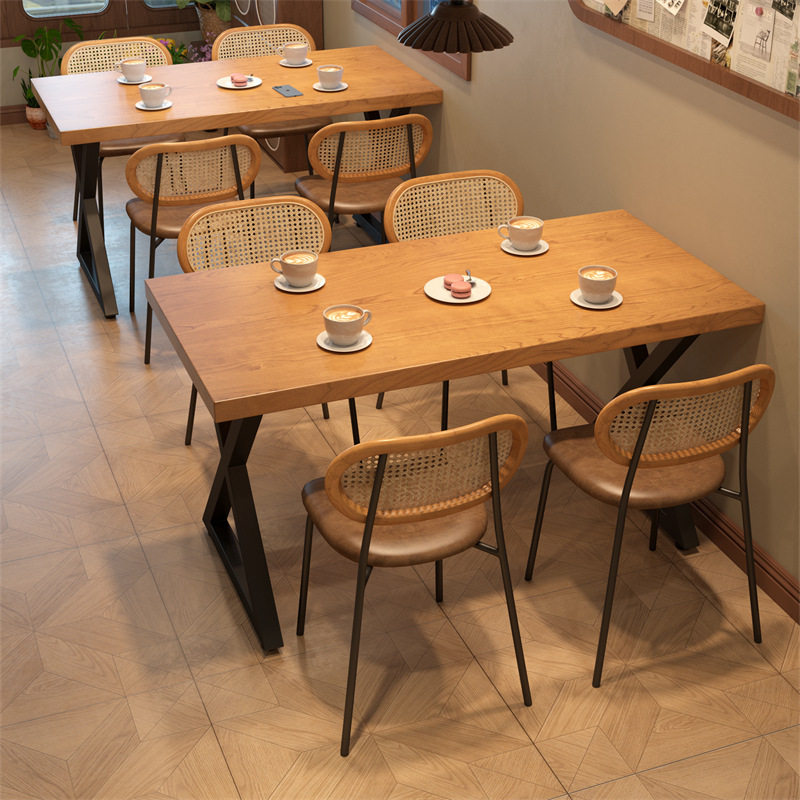 美式复古实木商用咖啡店餐桌椅