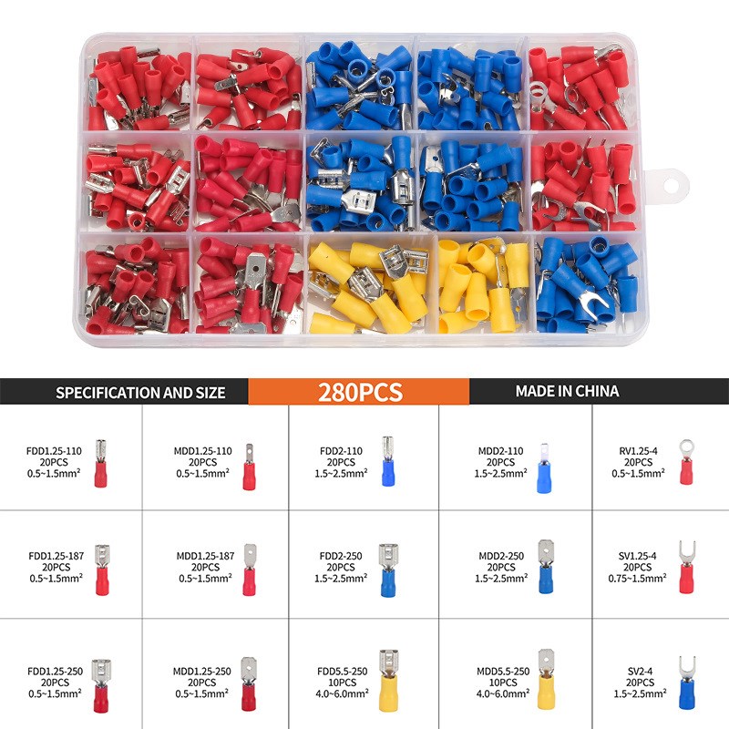 爆款冷压接线端子280PCS connector连接器组合套装绝缘护套