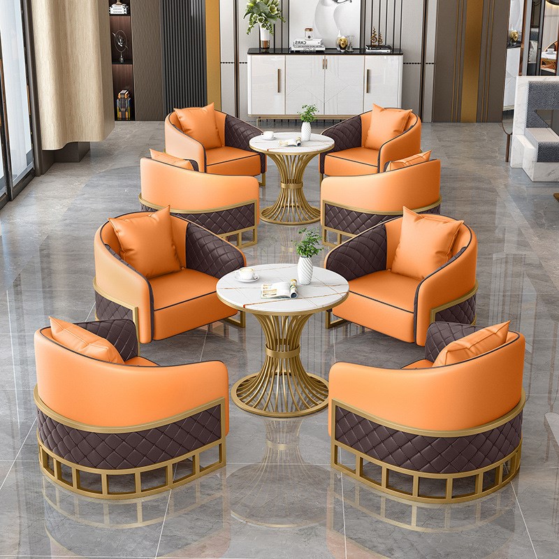 轻奢咖啡厅奶茶店单双人卡座沙发4S店售楼处商务会客洽谈桌椅组合