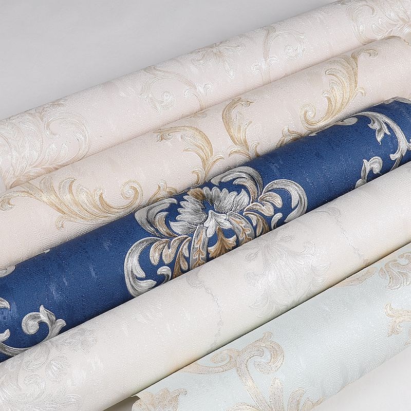 欧式3D立体大花深蓝色墙纸卧室客厅餐厅美容院酒店门店背景墙壁纸