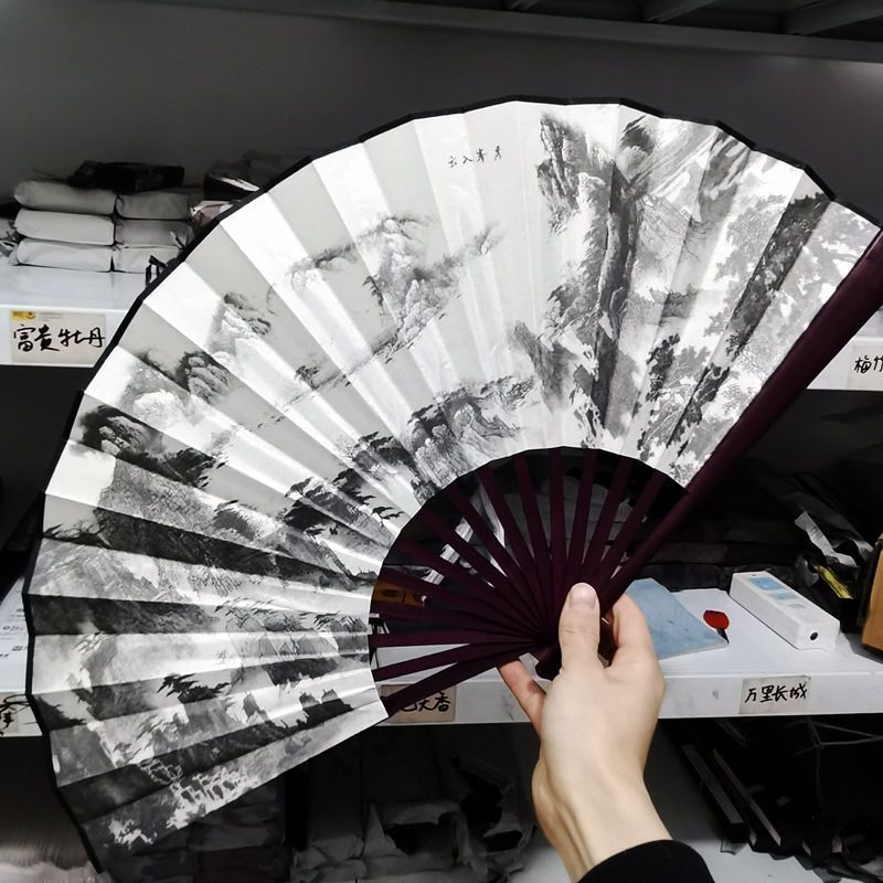 古风绢布男款折扇汉服配饰夏季出游舞蹈表演随身扇