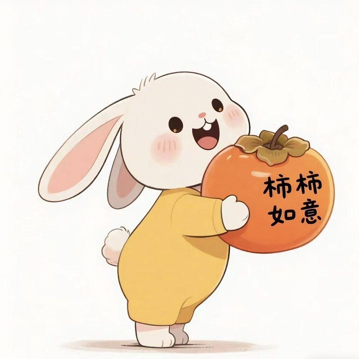 可爱小兔抱柿子墙贴车贴画室内客厅墙上贴纸防水自粘贴画