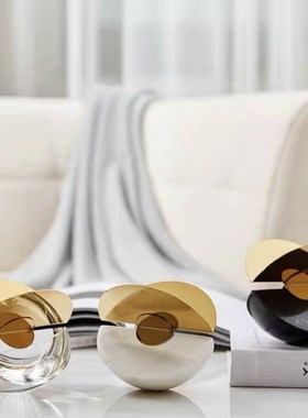 大理石拼接西瓜意k式轻奢大理石摆件设现代简约金属样板房软装饰