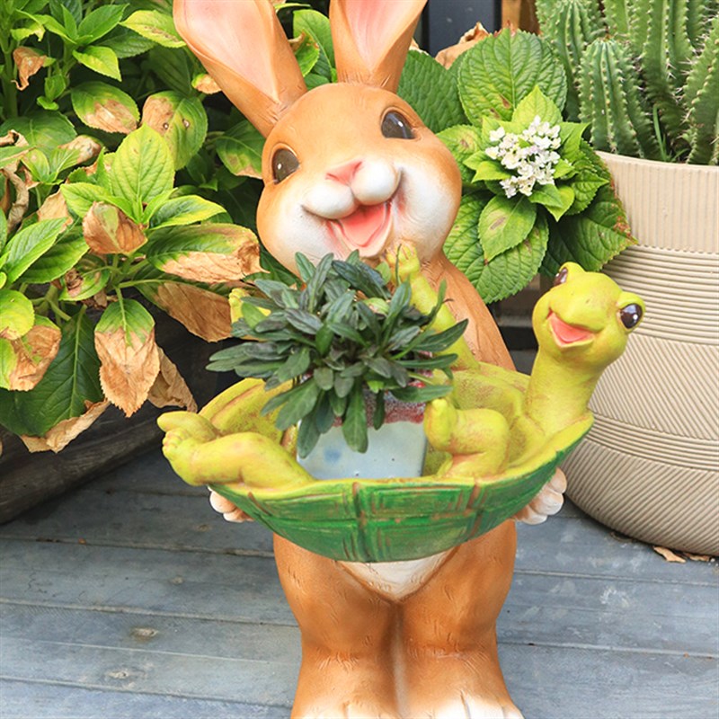 可爱兔子树脂花盆庭院花园草坪装饰品幼儿园室R外落地摆件动物饰
