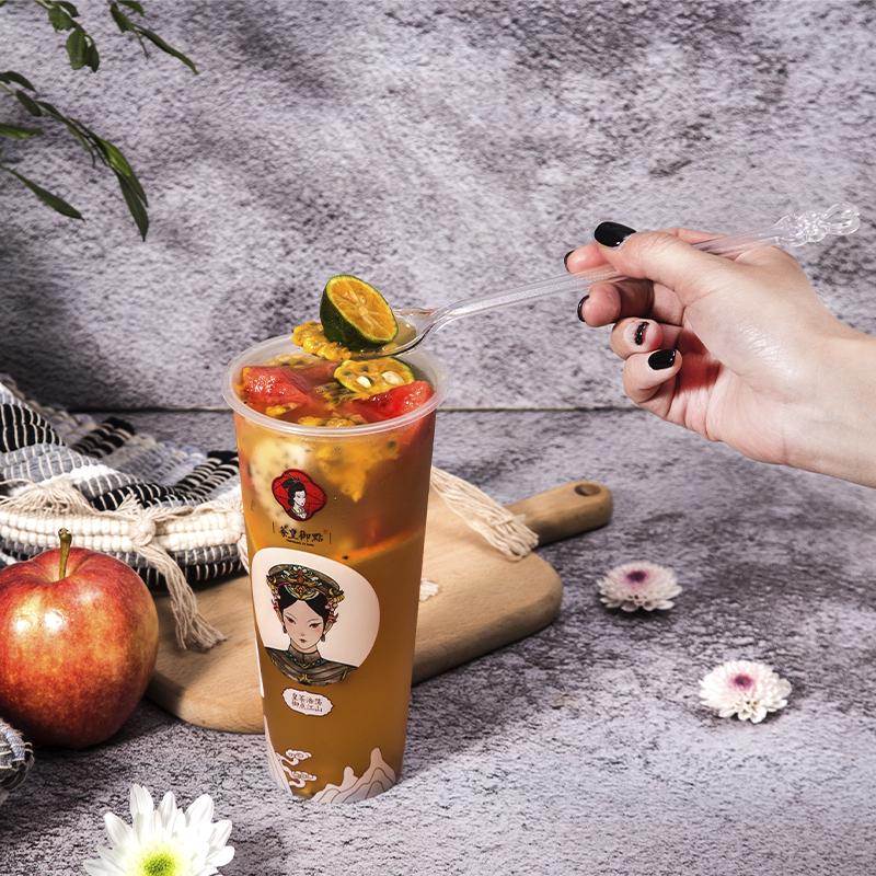 21cm长柄水果茶叉勺单独包装塑料烧仙草勺奶茶店X一次性长勺子