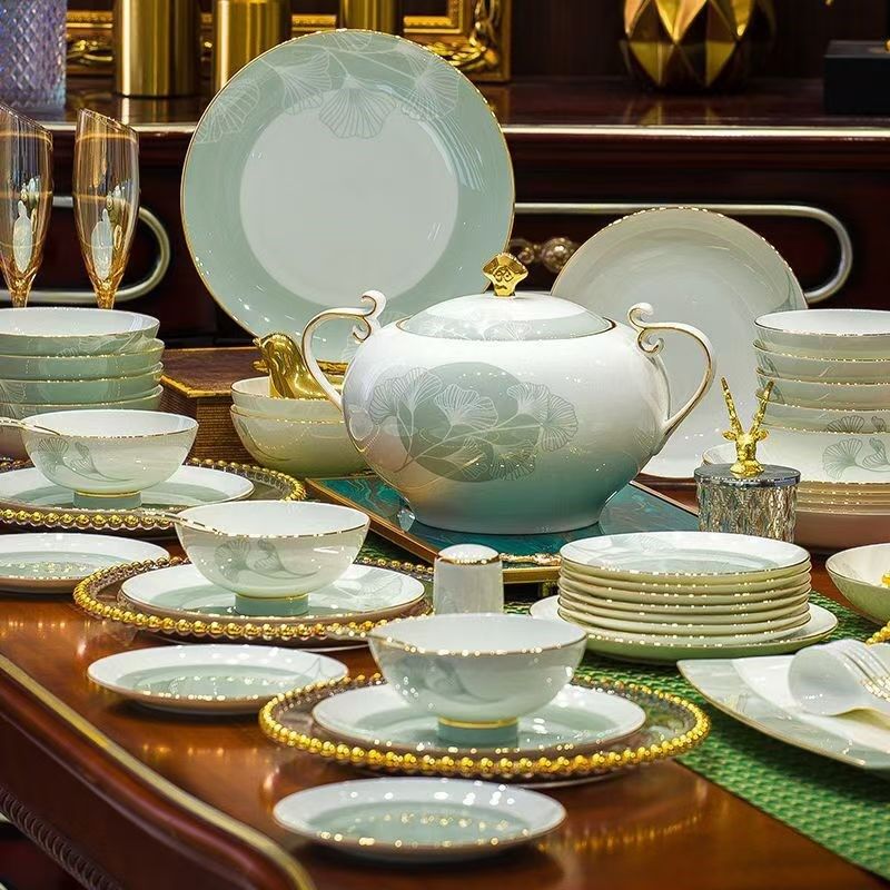 高端奢华描金景德镇骨瓷家用碗碟盘套装乔迁P送礼饭盘碗皮盒餐具,餐饮具,碗,淘宝优惠券,粉丝福利购,淘宝优惠卷