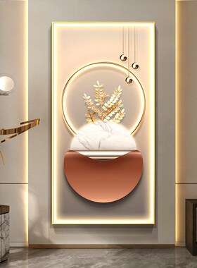 现代轻奢玄关装饰画高档LEwD灯发光立体实物画卧室走廊过道壁画