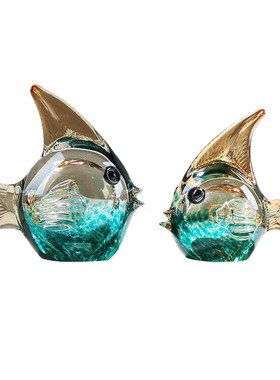 轻奢简约c水晶琉璃鱼摆件客厅电视柜卧室玄关样板房玻璃装饰品摆