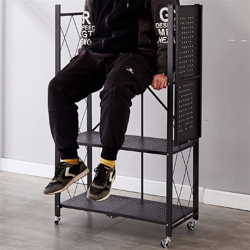 免安装折叠置物架落地r厨房卫生间收纳架多层带轮移动微波炉架子