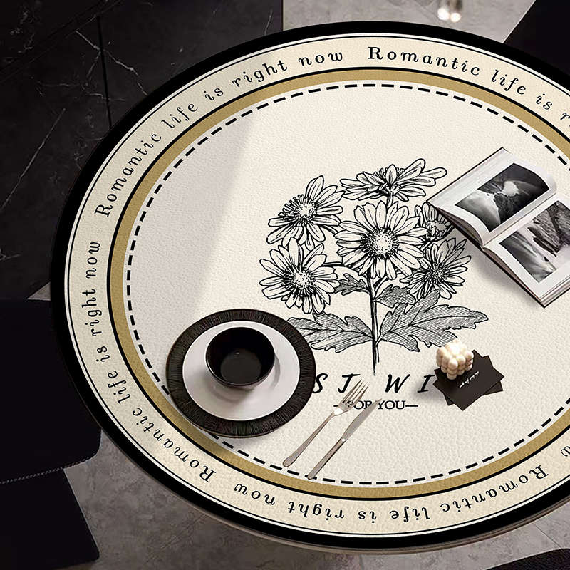 简约现代素描花圆桌垫免洗t防水防油皮革桌布圆形茶几垫布台面垫