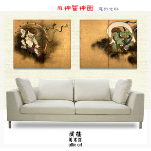 尾形光琳 风神雷神图  风调雨顺 装饰画 日韩Q式艺术家居客厅酒店