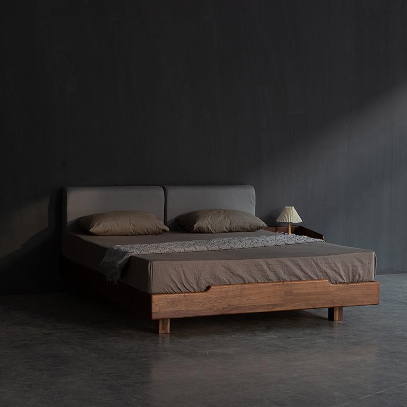 无床头黑胡桃木榻榻米床无靠背矮床小户型原木实木床架