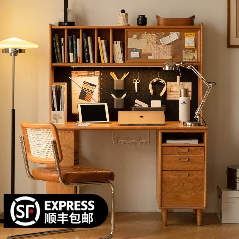 现代简约实木书桌书架一体学习桌子卧室办公桌家用日式写字电竞桌
