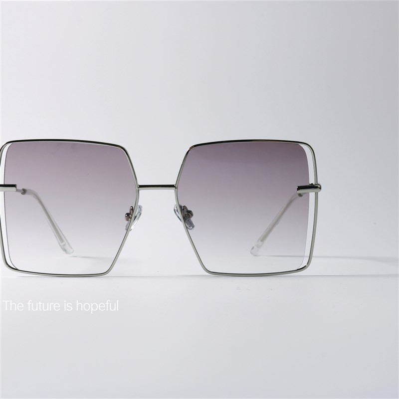 简约黑框渐变绿色墨镜UV400防紫外线镂空纯平设计五边形太阳眼镜