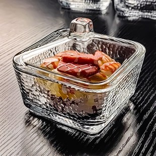 水晶玻璃甜品碗商用四方干果水果盘家用精致方形透明小碗带盖方碗