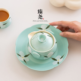 陶瓷粉引手绘过滤茶壶单壶清新手抓壶功夫茶具家用茶室办公室客厅