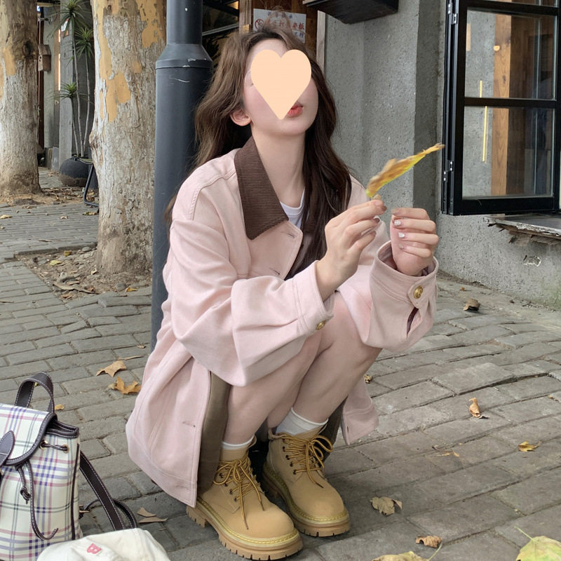 粉色麂皮绒外套女春秋2025新风衣