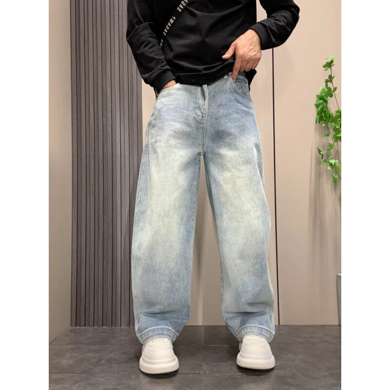 ins美式水洗高街显瘦牛仔裤男款休闲直筒阔腿裤春秋季百搭裤子