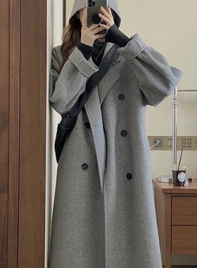 反季毛呢外套女2025冬新款韩系中长款小个子灰色双面羊绒呢子大衣