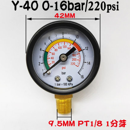 。Y-40三色压力表气压表地暖分水器打压水压力表10KG/16bar/1.6MP