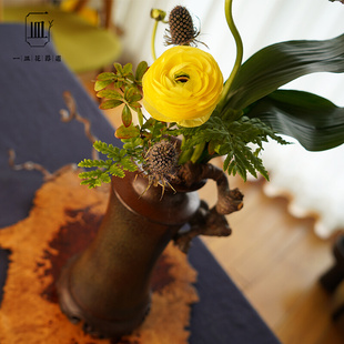 中式 插花花道底座创意花器茶席玄关 花瓶仿古柴烧陶瓷禅意花器日式