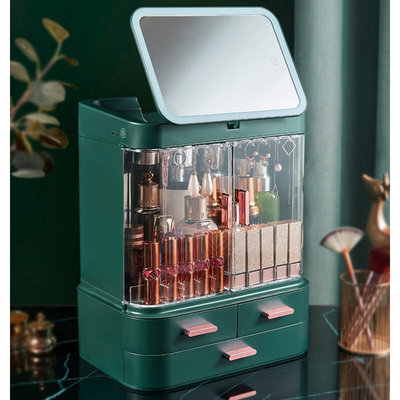 化妆品收纳盒带镜子一体桌面家用大容量护肤品化妆盒梳妆台置物架
