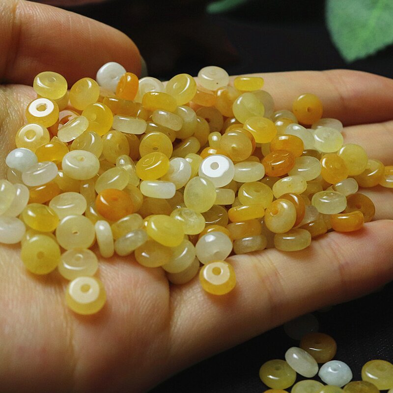 算盘珠 天然黄龙玉散珠玉石DIY配件金丝玉圆珠半成品隔片珠子