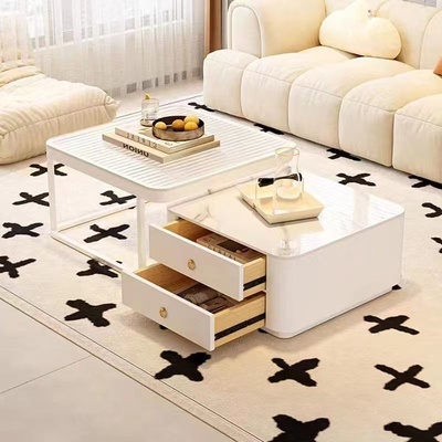 奶油风岩板茶几客厅家用简约现代小户型轻奢网红圆形茶几桌子