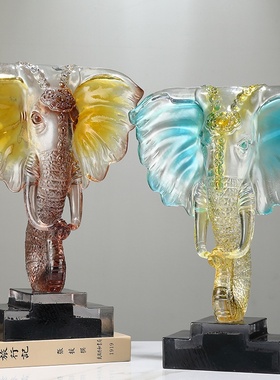 现代轻奢水晶象头摆件样板房家居客厅玄关电视柜抽象工艺礼品