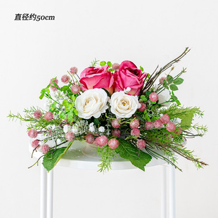 转盘台花会议桌上餐桌花摆花装饰酒店桌面圆桌摆件桌子假花仿真花