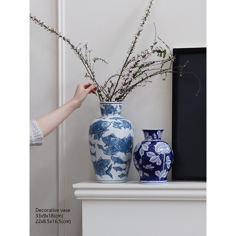 觅屿/《剪枝牡丹》青花瓷花瓶传统手绘中式优雅花器边柜桌面装饰