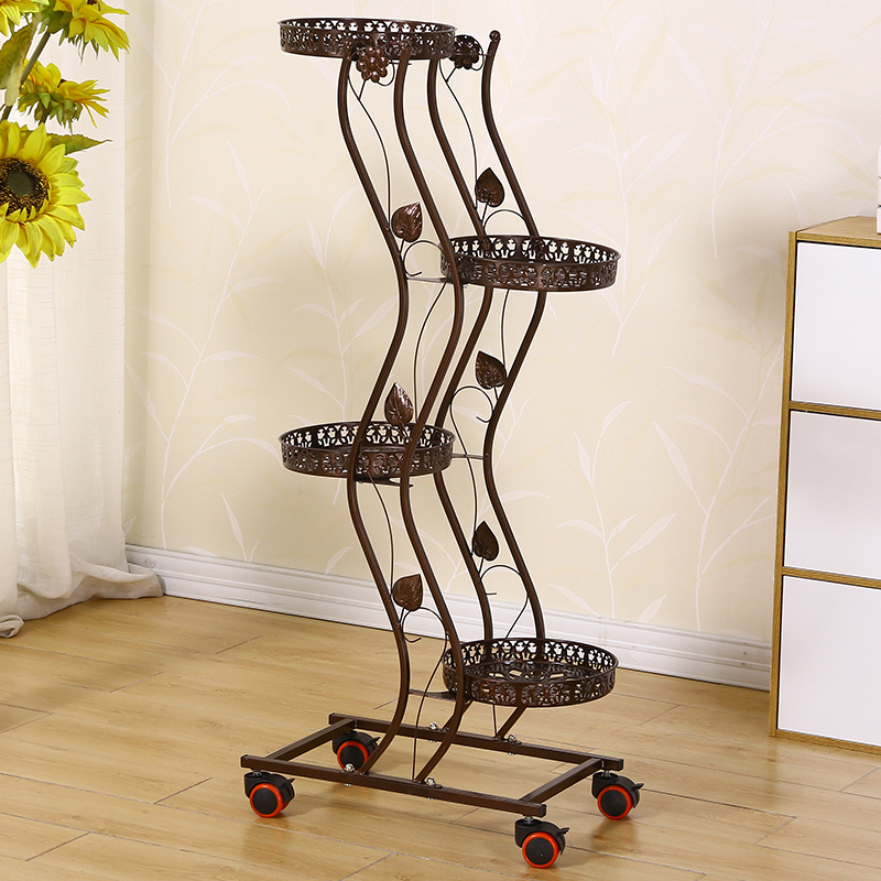 欧式铁艺多层室内带轮落地式绿萝花架子客厅置物阳台多肉家用花架