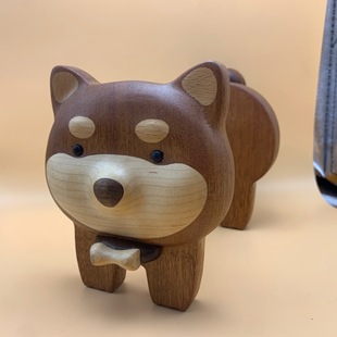 磁吸 创意柴犬小狗实木纸巾架 5个配件组装 柴犬纸巾架