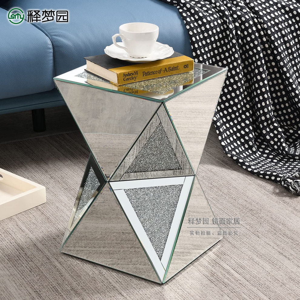 北欧INS轻奢玻璃边几客厅小茶几现代网红角几镜面家具0460A